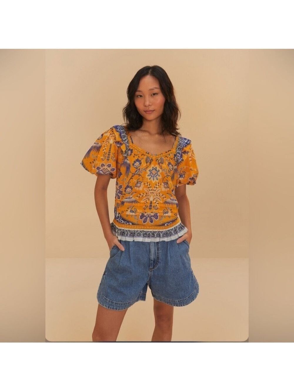 Farm Rio Denim Pleated Shorts